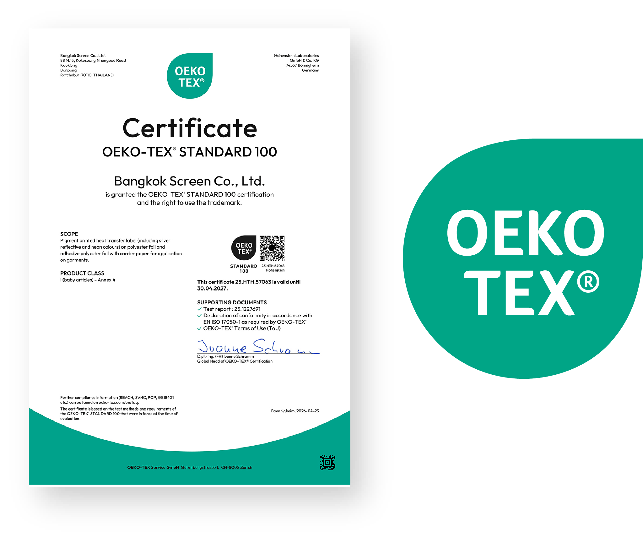 OEKO-TEX STANDARD 100 Certificate Showcase